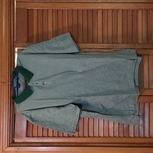 Green and white striped polo